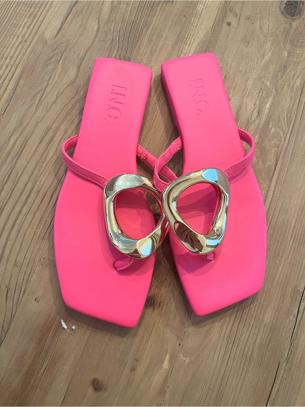 INC International Concepts Pink Square-Toe Thong Sandals with Gold Accent